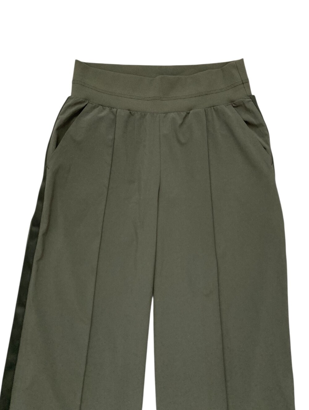 Athleta Nolita Wide Leg Pants 12 Tuxedo Stripe Olive Green Lightweight Trousers - Picture 5 of 12